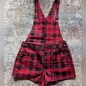 Red Plaid Overall Shorts